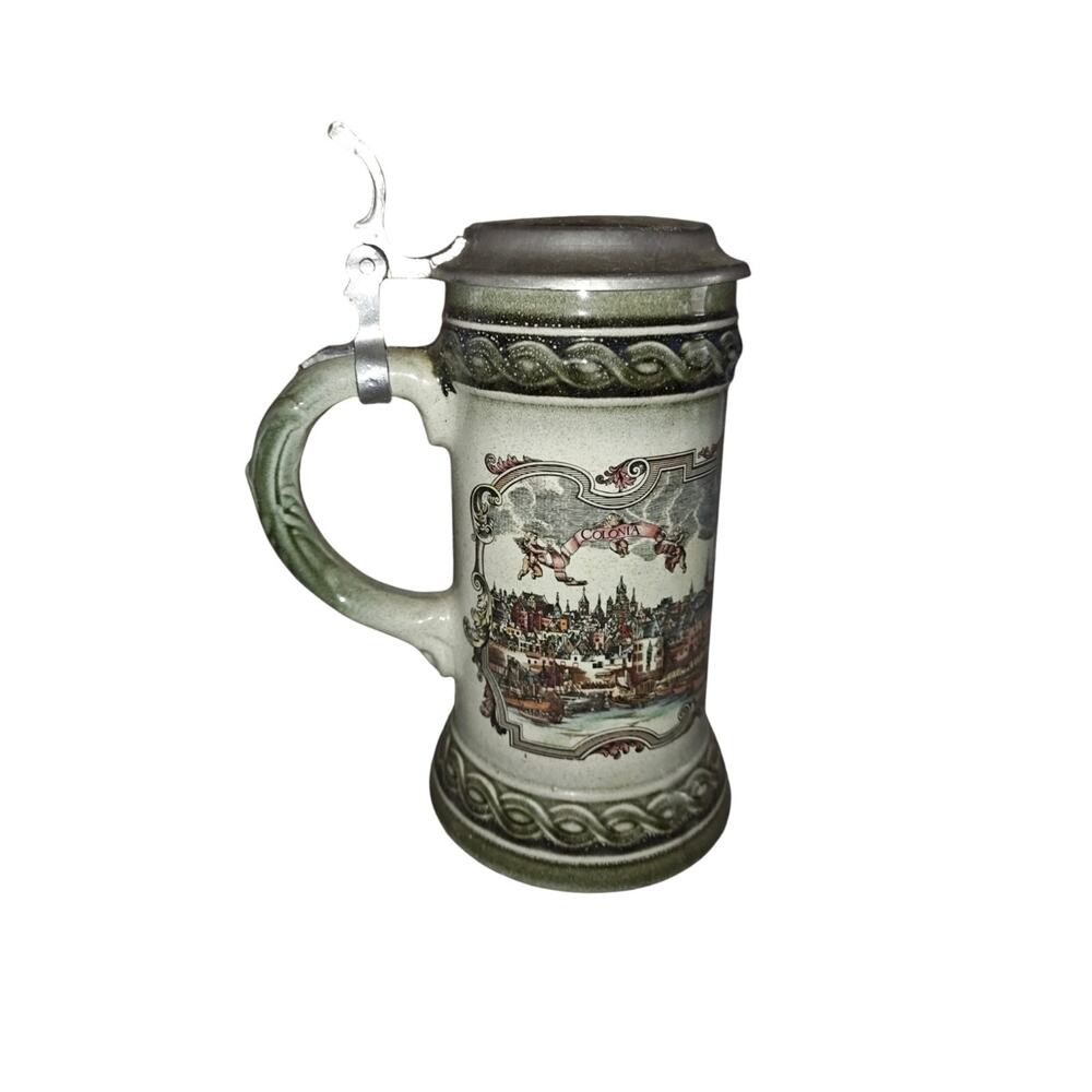 Vintage GERZIT German COLONIA, COELN STEIN 7 1/4" TALL Lidded